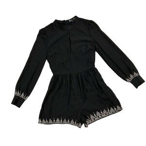 New House of Harlow 1960 Mini Split Skirt Dress Small Black Embroidered Trim